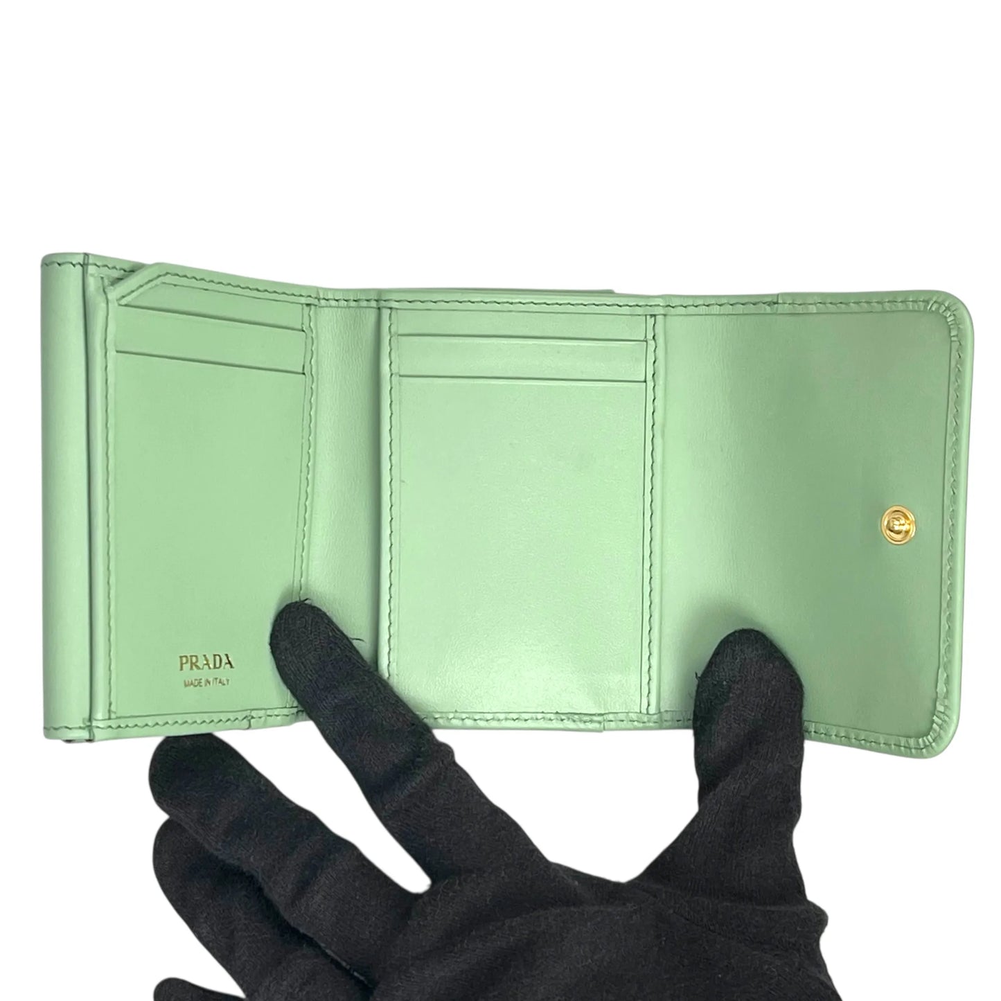 PRADA Saffiano Leather Tri-fold Compact Wallet - Green 