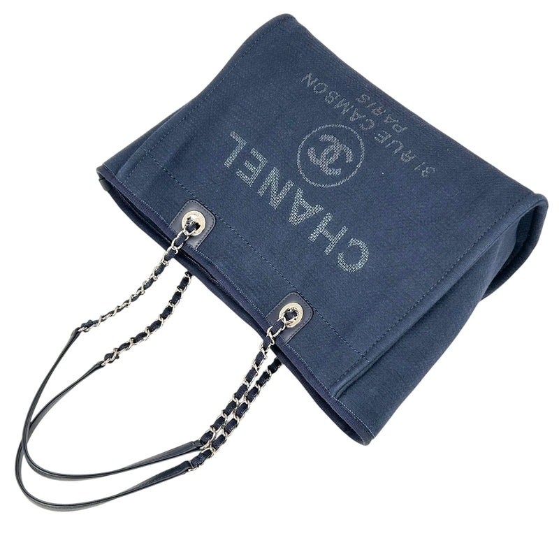 CHANEL Deauville MM Canvas Tote Bag - Navy 