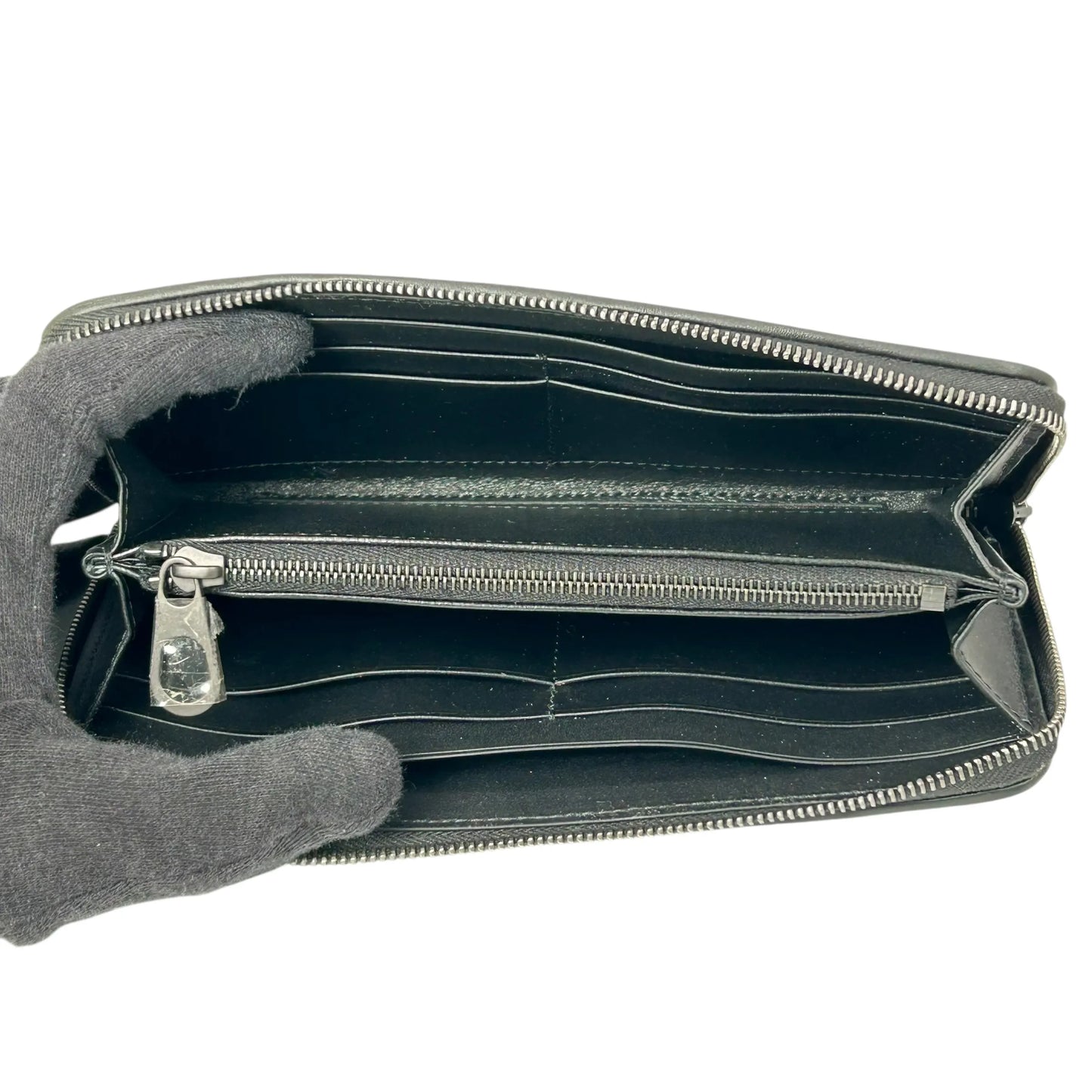 BOTTEGA VENETA Intrecciato Leather Round Zip Long Wallet - Black 