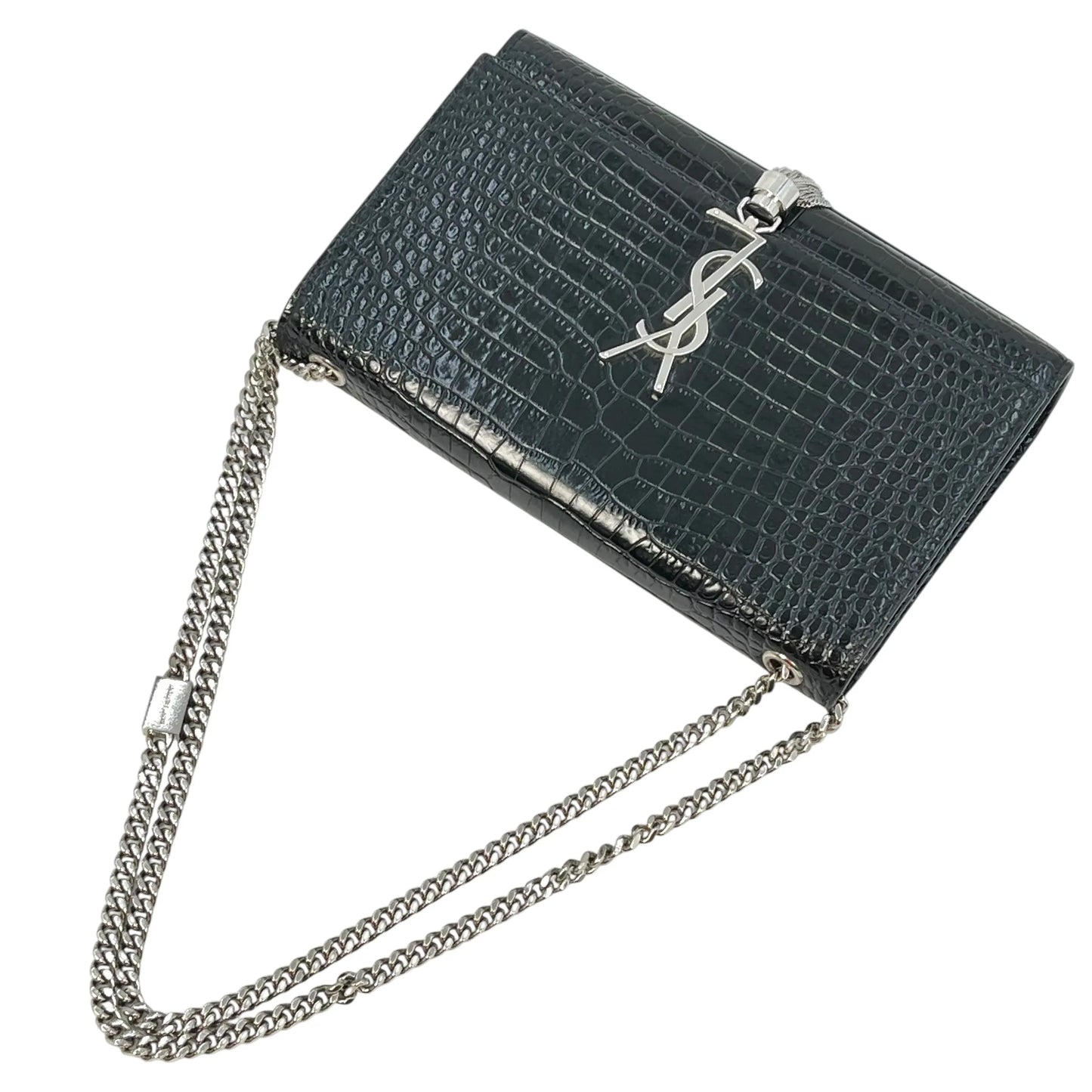 Saint Laurent ケイト タッセル ミディアム クロコダイルエンボスレザー チェーンショルダーバッグ - ブラック