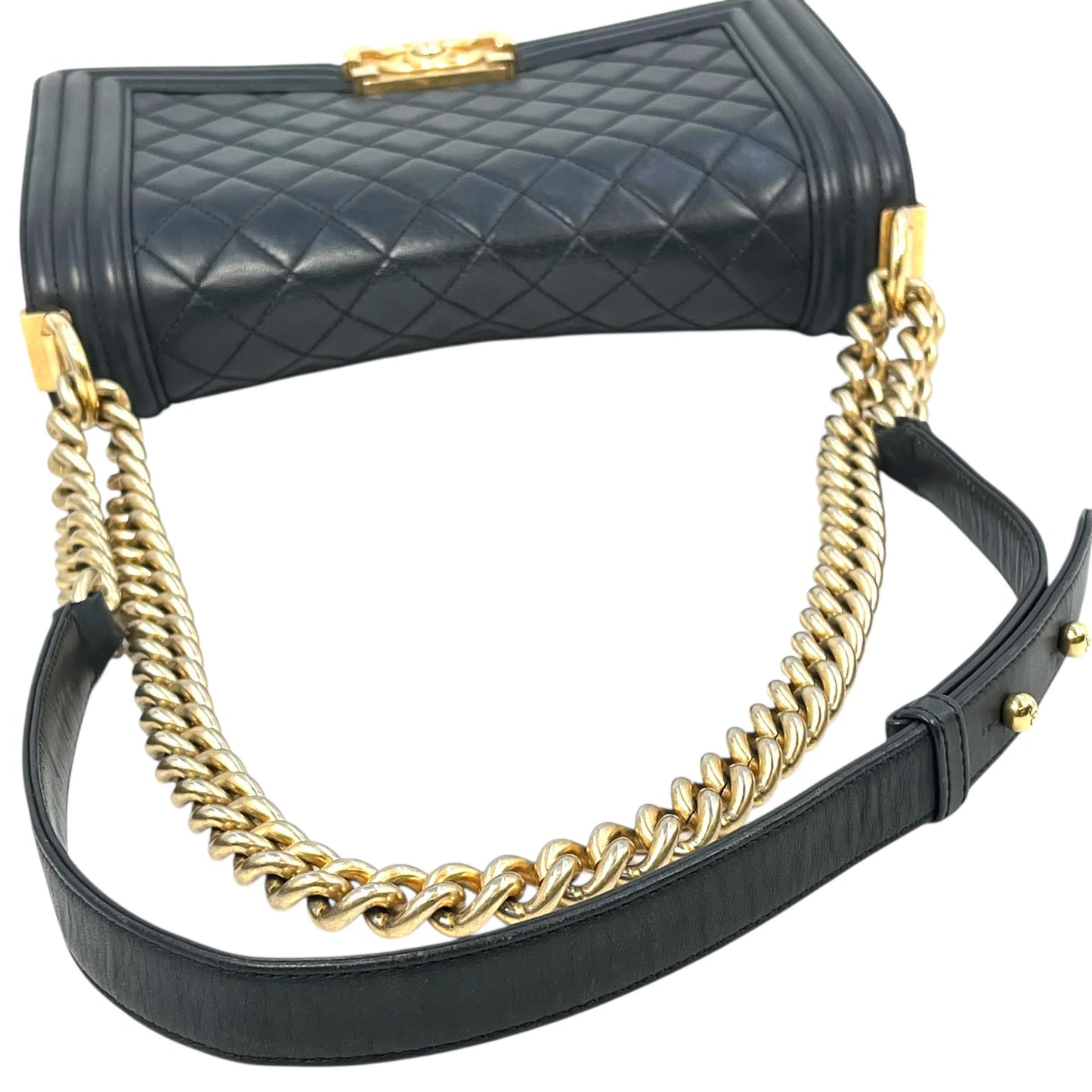CHANEL Boy Chanel 25 Lambskin Chain Shoulder Bag - Navy 