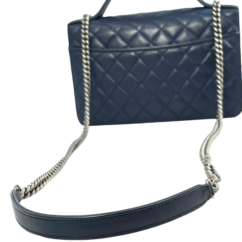CHANEL CC University Matelasse Goatskin Chain Shoulder Bag - Navy 