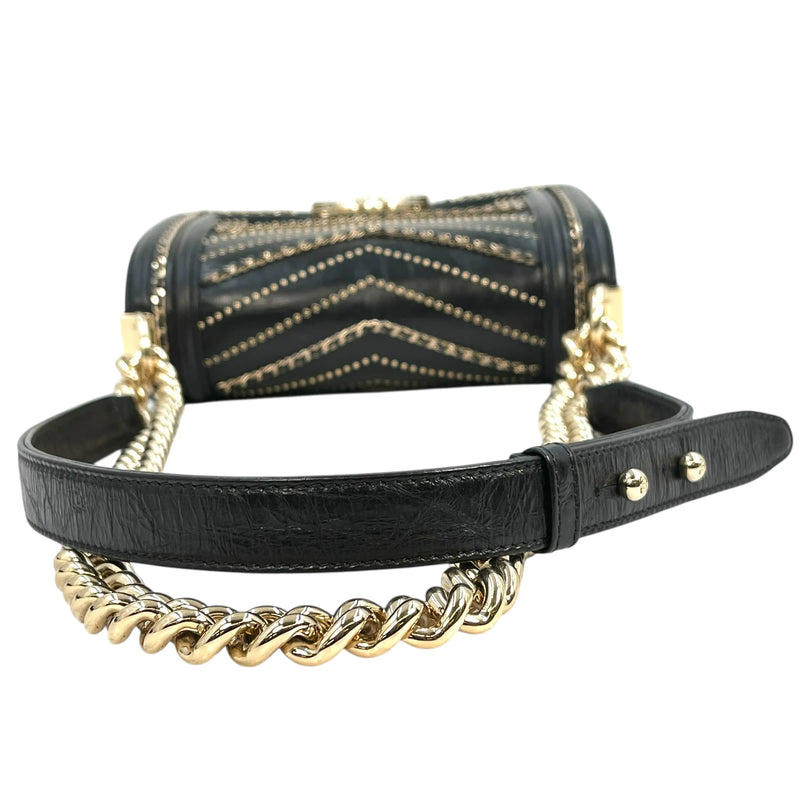 CHANEL Boy Chanel 20 Studded Calfskin Chain Shoulder Bag - Black 