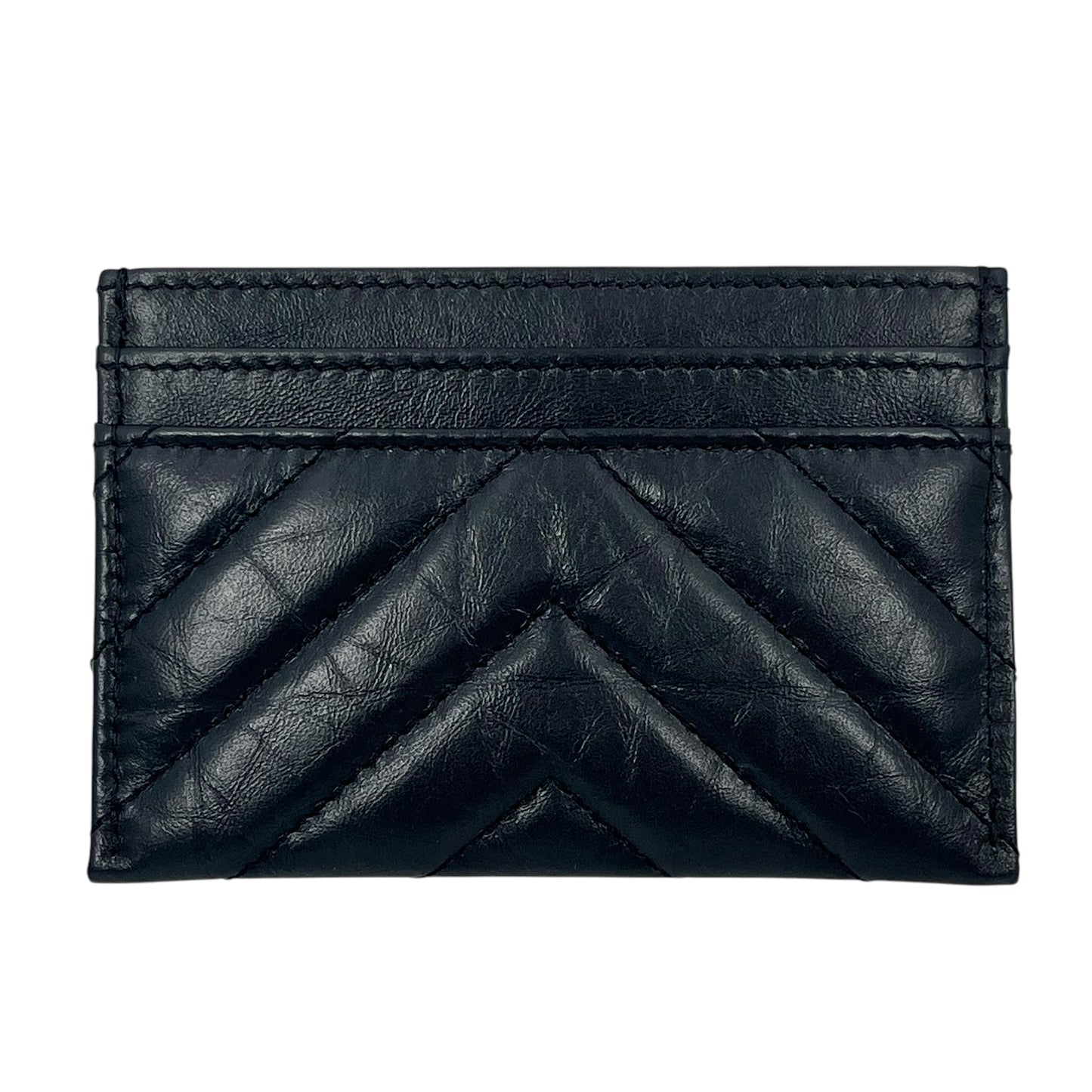 CHANEL 2.55 シェブロン キルテッド カードケース - ブラック