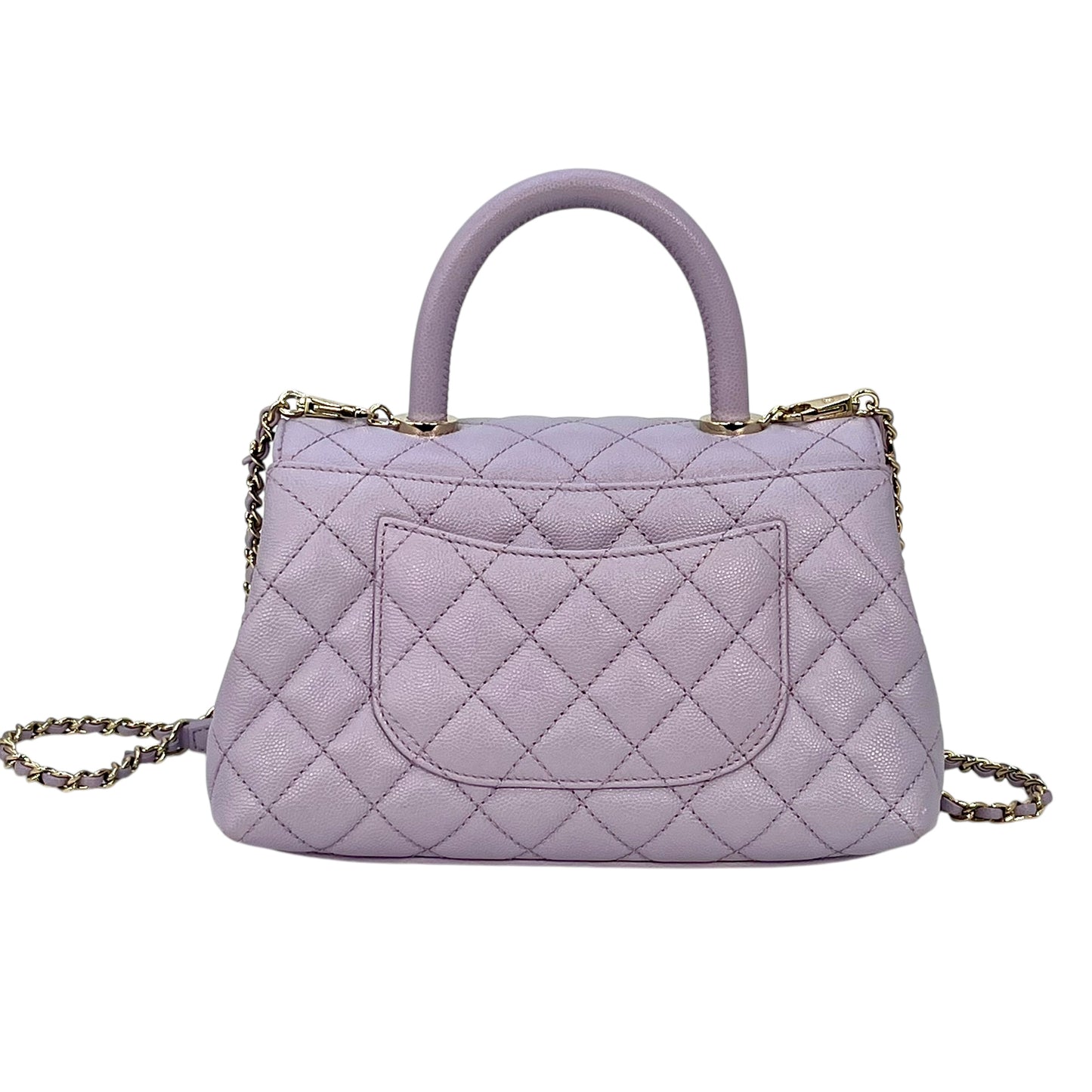 CHANEL Matelasse Caviar Leather Coco Handle Chain Shoulder Bag - Purple 