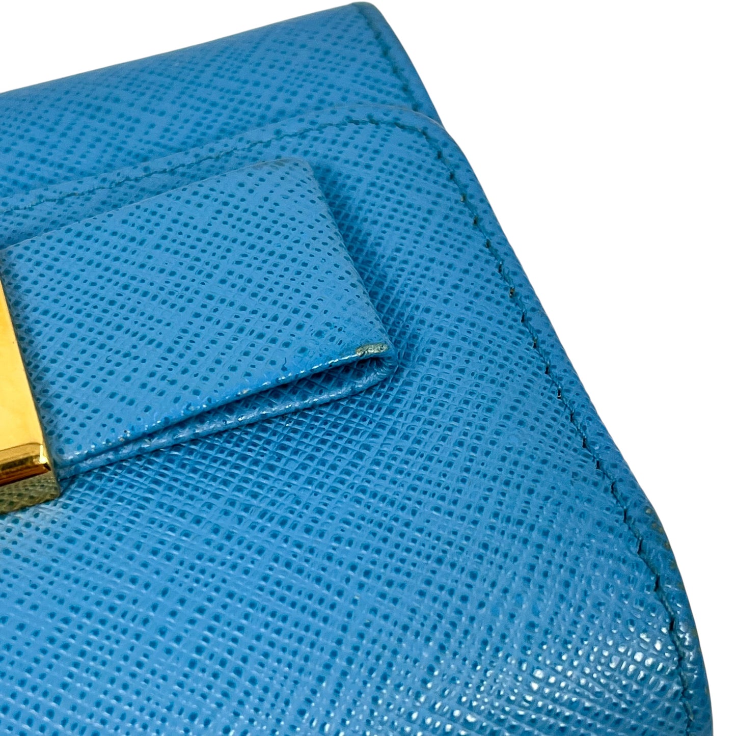 PRADA Saffiano Ribbon Tri-fold Compact Wallet - Blue 