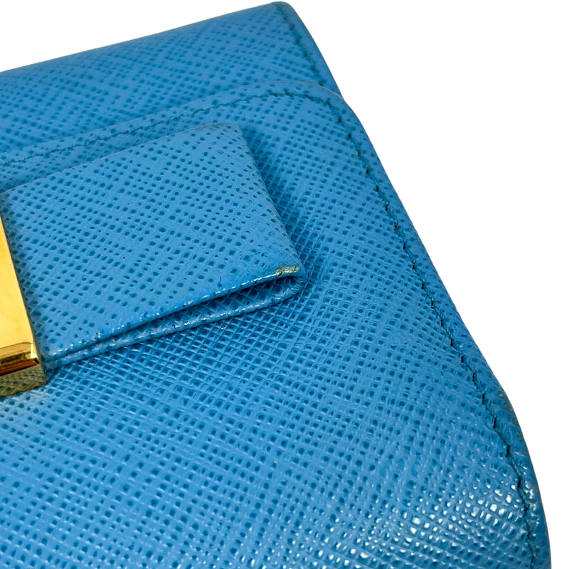 PRADA Saffiano Ribbon Tri-fold Compact Wallet - Blue 