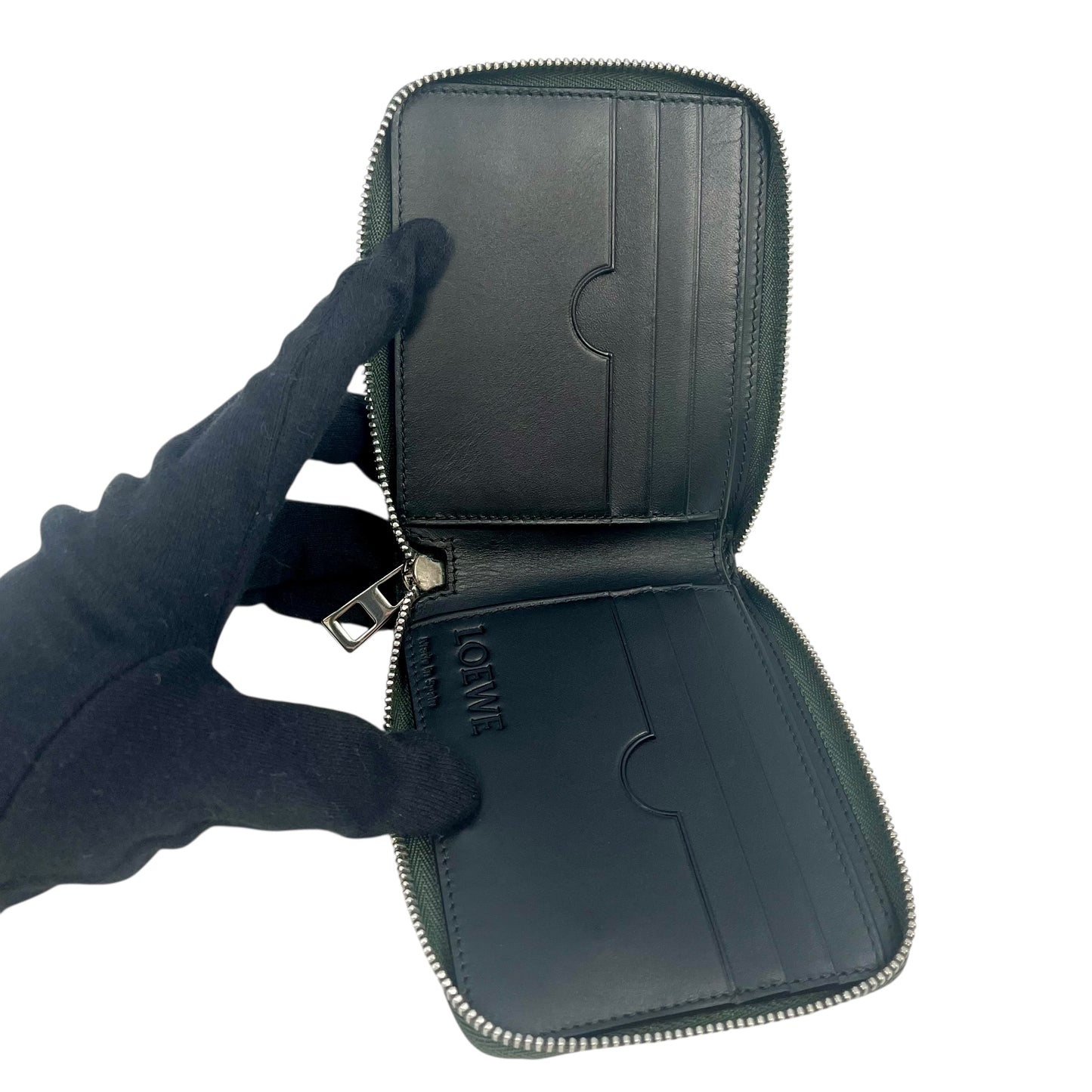 LOEWE Anagram Zippy Bi-fold Compact Wallet - Green 