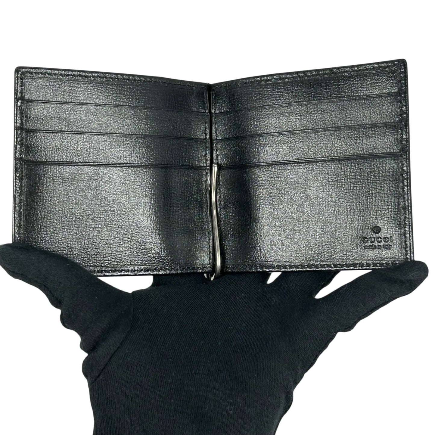 GUCCI Interlocking G GG Supreme Money Clip Compact Wallet - Black 