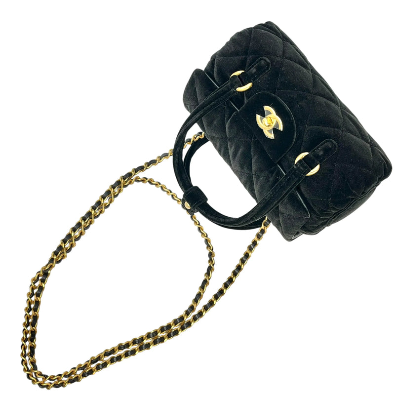 CHANEL Matelasse Boston Velvet Mini Shoulder Bag - Black 