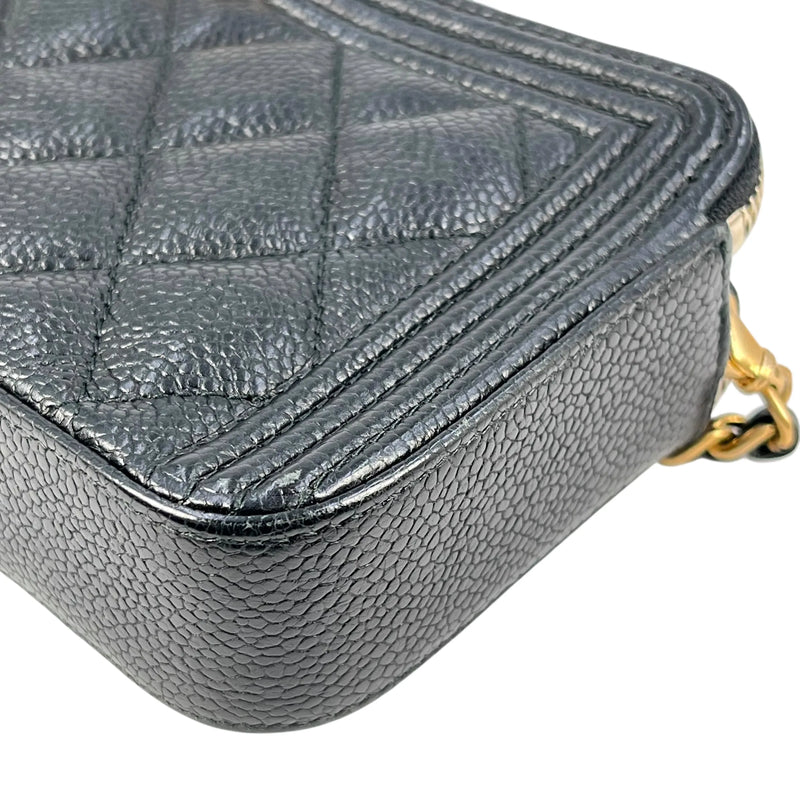 CHANEL Caviarskin Boy Double Zip Around Chain Wallet - Black 
