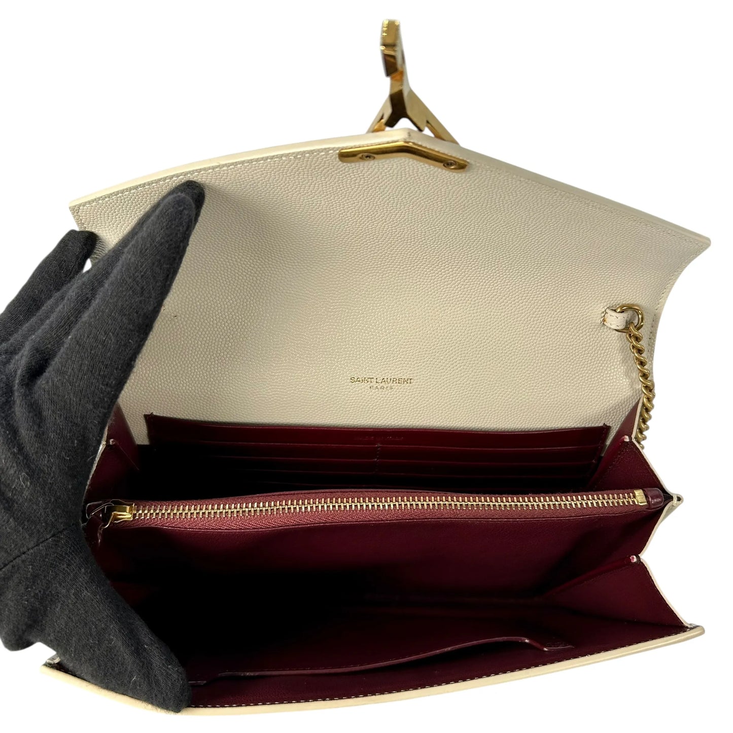 SAINT LAURENT Cassandra Leather Chain Shoulder Bag - White 