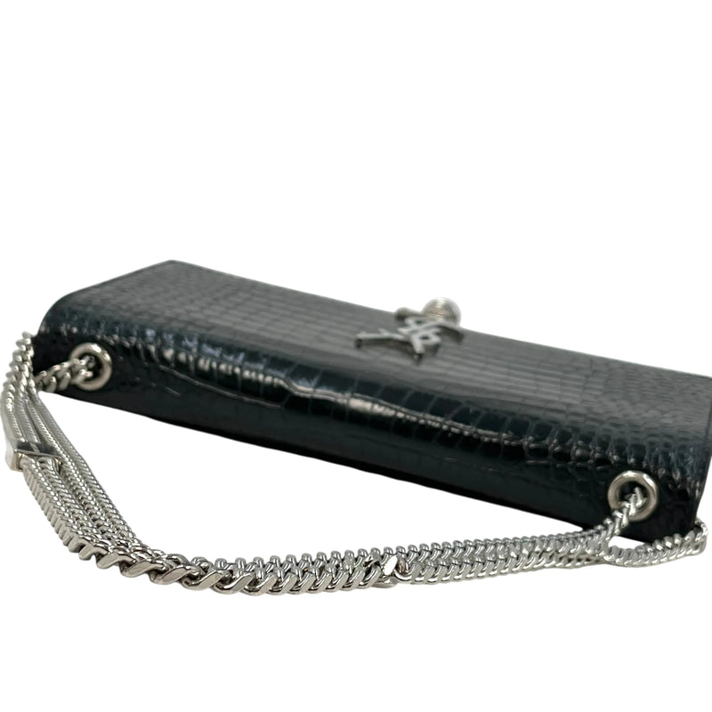 Saint Laurent ケイト タッセル ミディアム クロコダイルエンボスレザー チェーンショルダーバッグ - ブラック