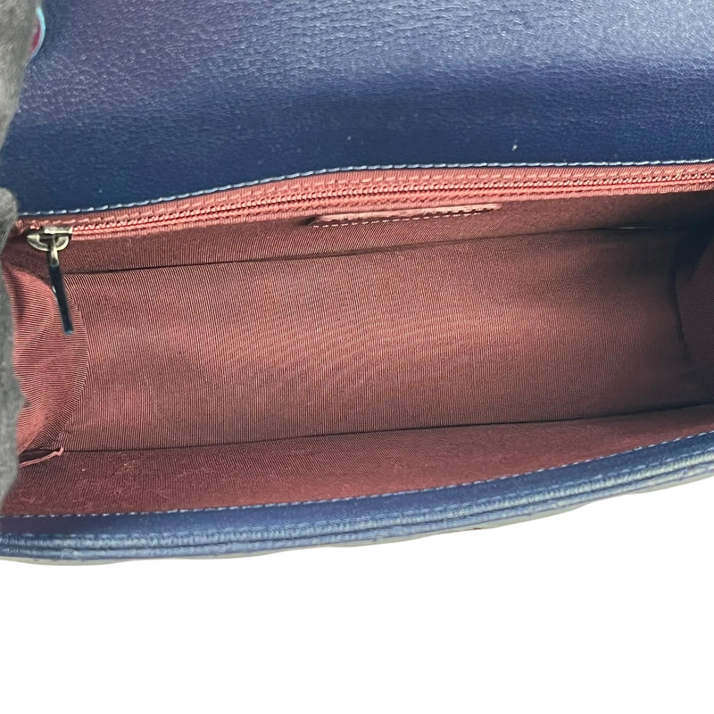 CHANEL CC University Matelasse Goatskin Chain Shoulder Bag - Navy 