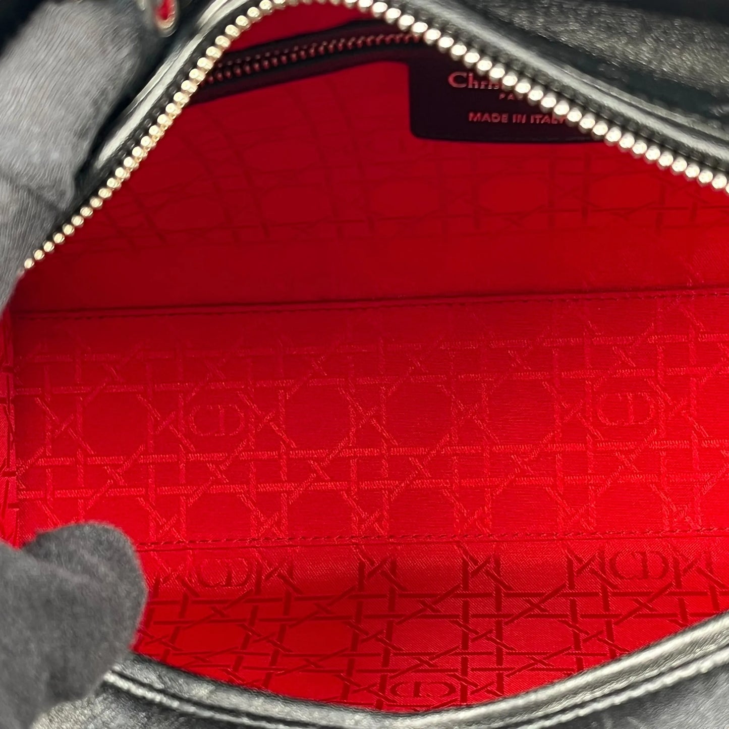 Christian Dior Lady Dior Cannage Lambskin Handbag/Shoulder Bag - Black 