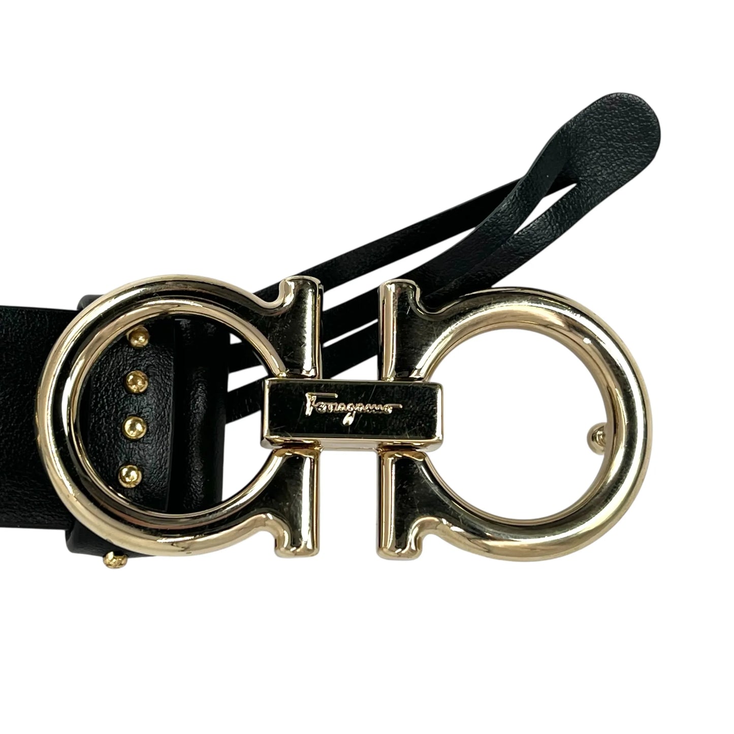 Ferragamo Gancini Studded Leather Belt - Black 