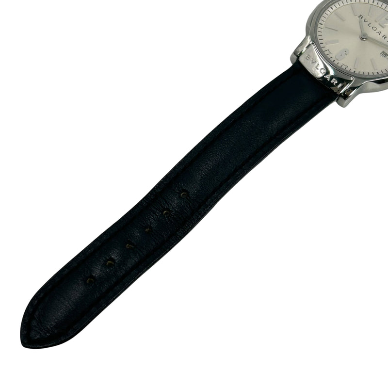 BVLGARI Solotempo Stainless Steel Leather Band Watch - Black 