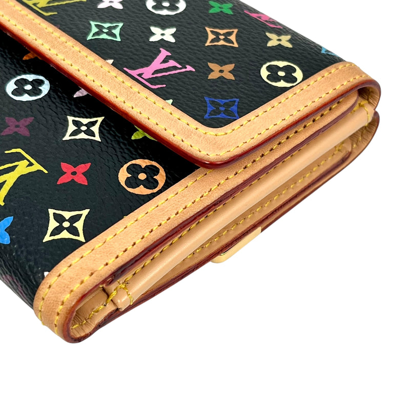 Louis Vuitton Monogram Multicolore Porte Monnaie Carte Credit Tri-fold Compact Wallet - Noir Black 
