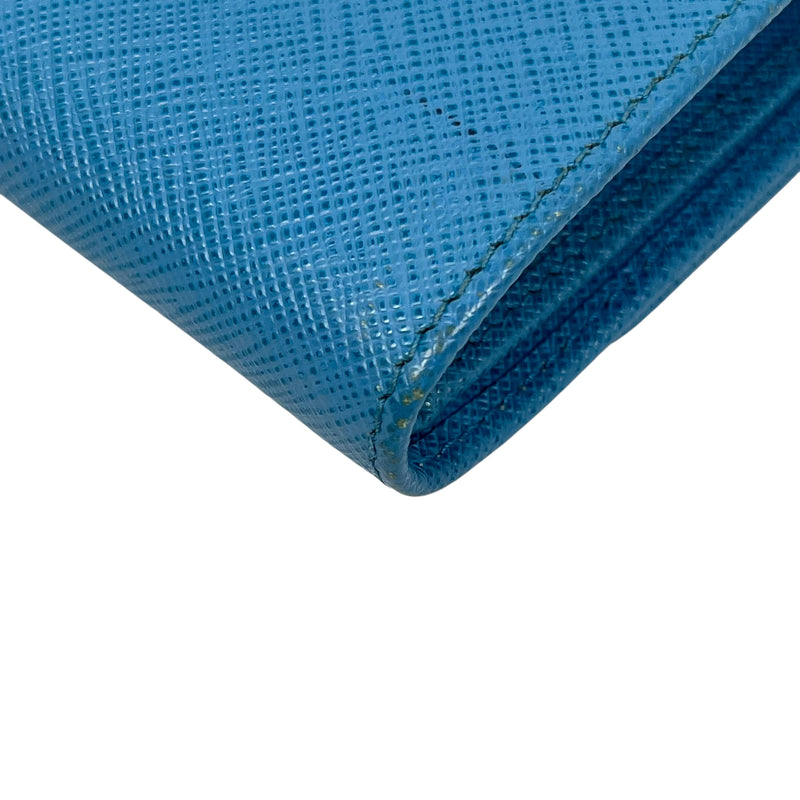 PRADA Saffiano Ribbon Tri-fold Compact Wallet - Blue 