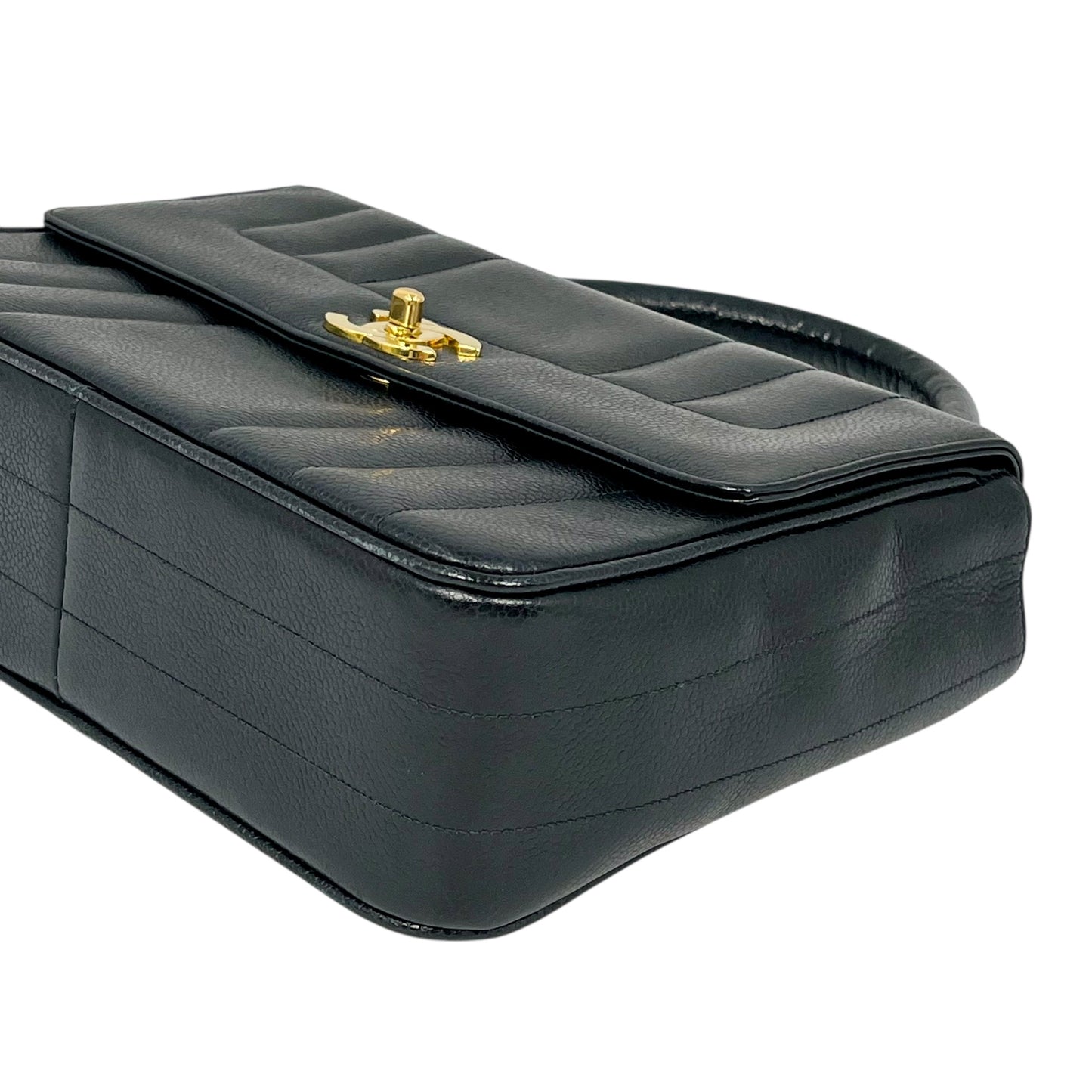 CHANEL マドモアゼル キャビアスキン ハンドバッグ - ブラック