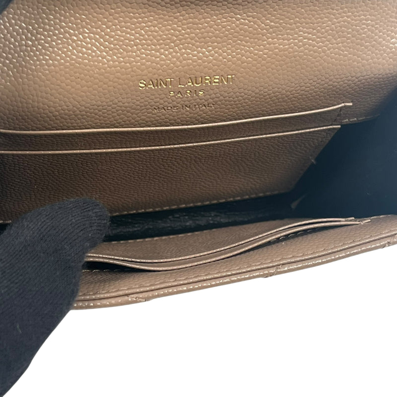 Saint Laurent Cassandra Matelasse Card Case Tri-fold Compact Wallet - Beige 
