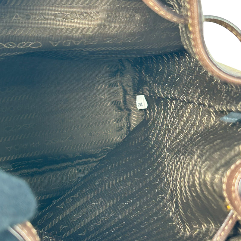 PRADA ロゴ ジャカード キャンバス ドローストリング ハンドバッグ バケットバッグ - ブラウン