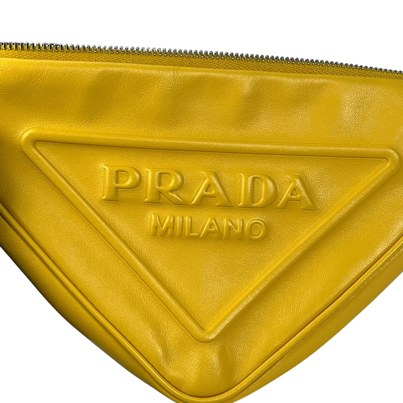 Prada Triangle Leather Clutch Bag - Yellow 