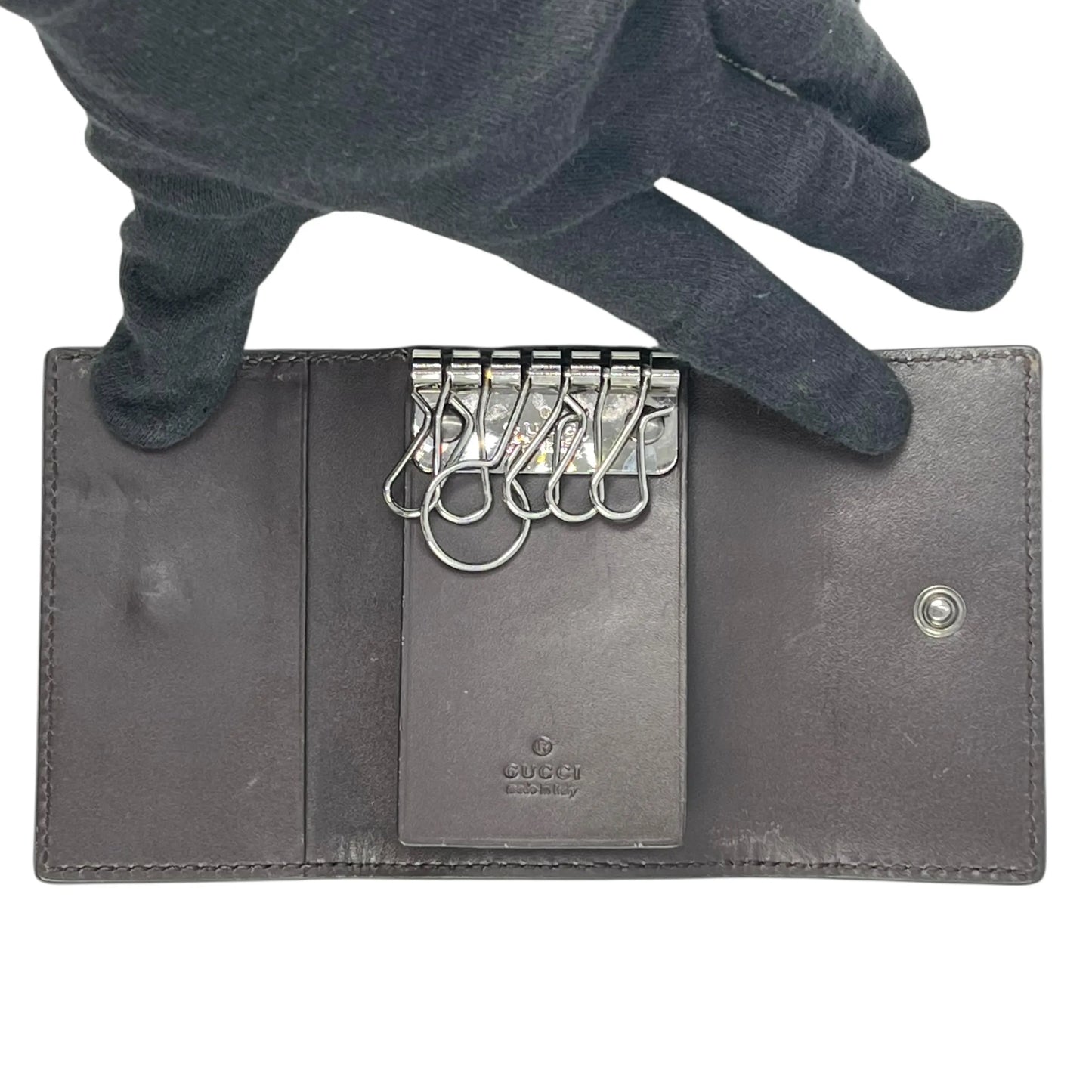 GUCCI Guccissima Key Case - Dark Brown 