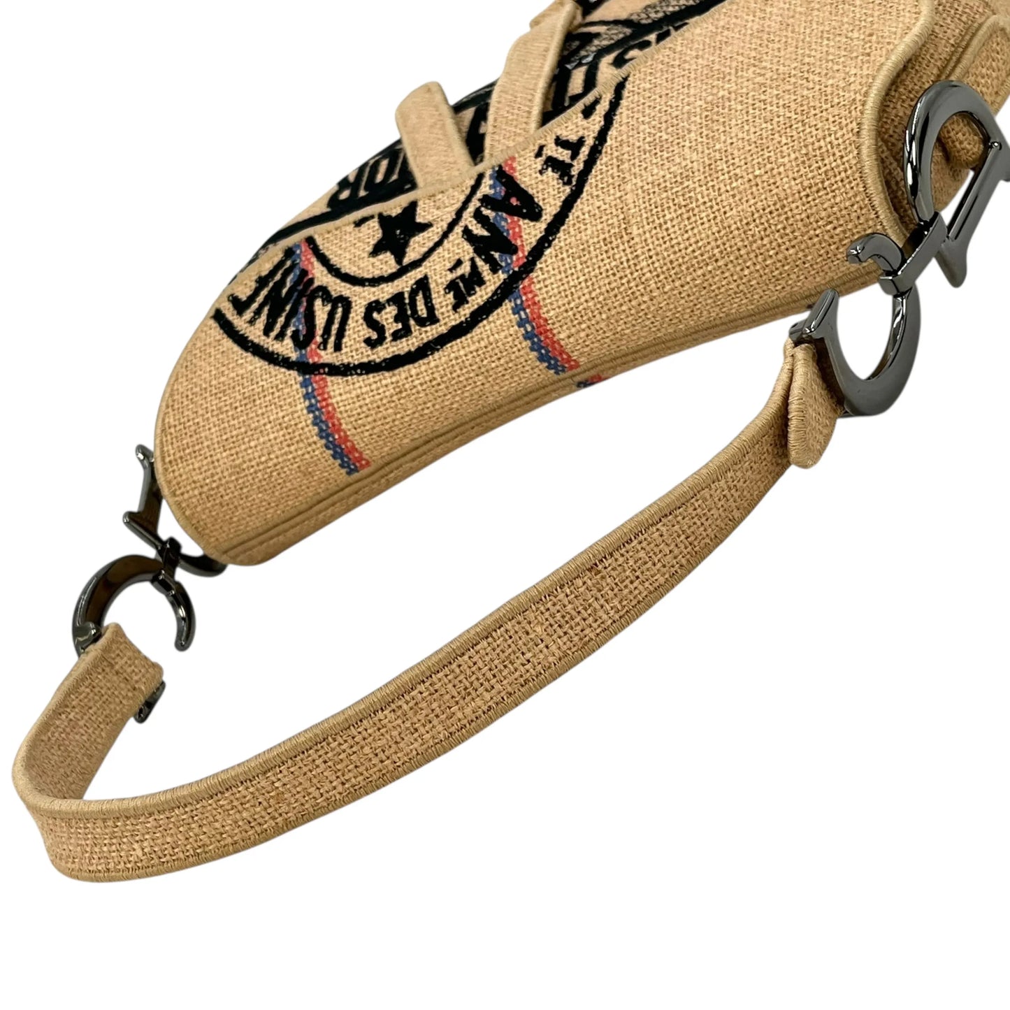 Dior Saddle Jute Canvas Embroidered With Dior Union Motif Hand Bag - Beige 