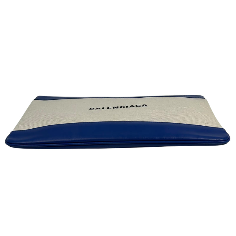 BALENCIAGA Canvas Clutch Bag - Cream and Blue 