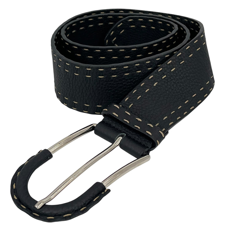 FENDI レザー ステッチ ベルト - ブラック