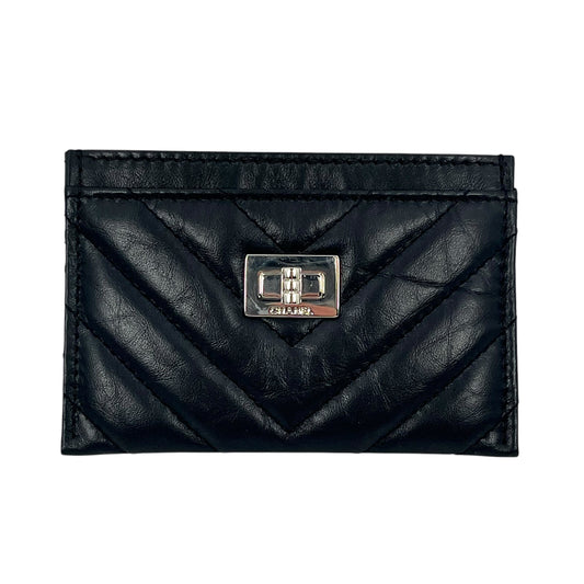 CHANEL 2.55 Chevron Quilted Card Case - Black 
