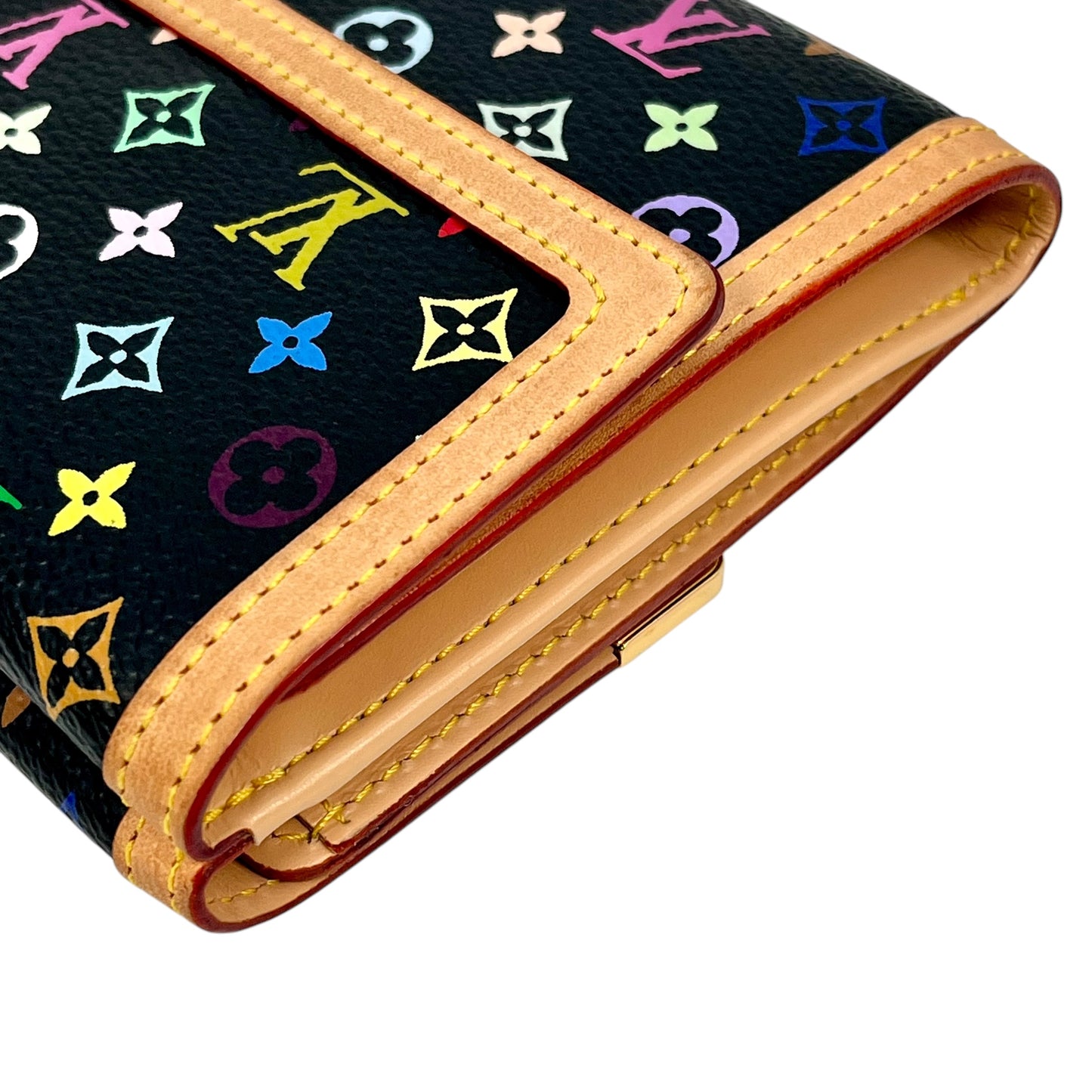 Louis Vuitton Monogram Multicolore Porte Monnaie Carte Credit Tri-fold Compact Wallet - Noir Black 