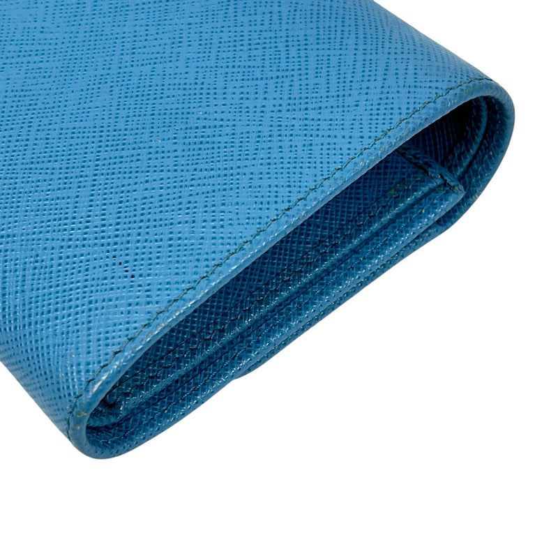 PRADA Saffiano Ribbon Tri-fold Compact Wallet - Blue 