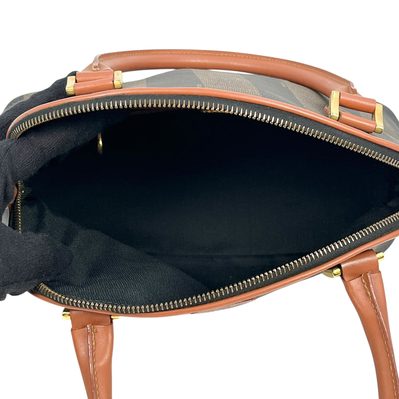 FENDI ペカン ロゴ ストライプ ハンドバッグ - ブラウン