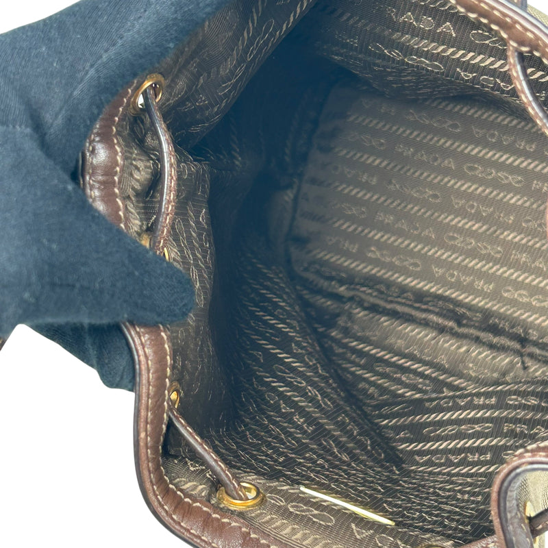 PRADA ロゴ ジャカード キャンバス ドローストリング ハンドバッグ バケットバッグ - ブラウン