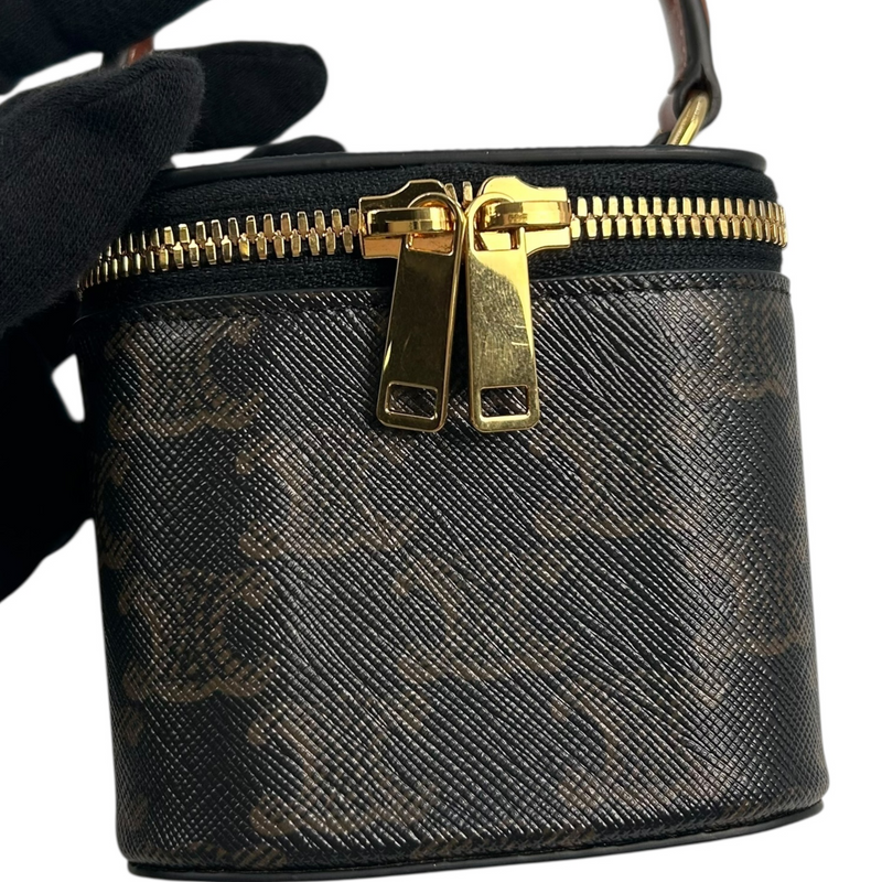 CELINE Mini Vanity Case in Triomphe Canvas and Calfskin - Dark Brown 