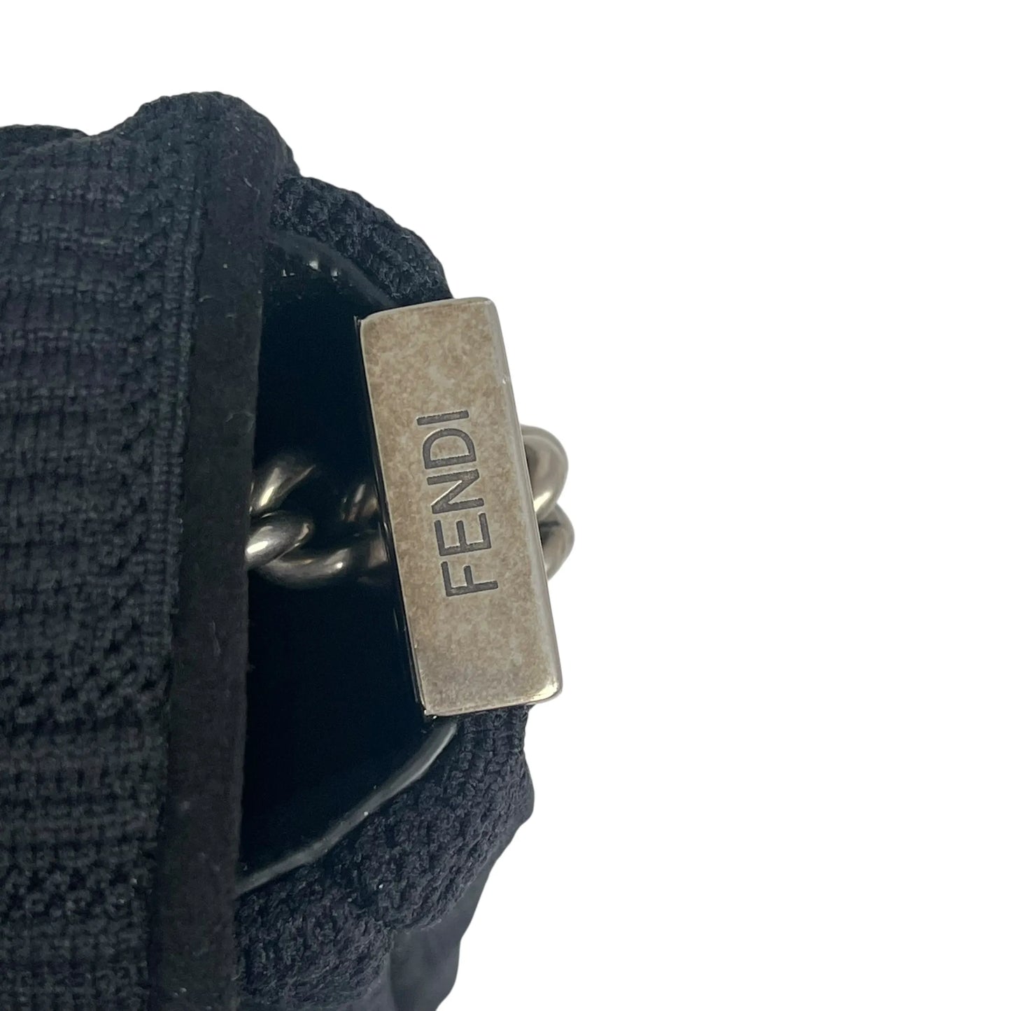 FENDI Mesh Technical Knit Baguette Chain Shoulder Bag - Black 