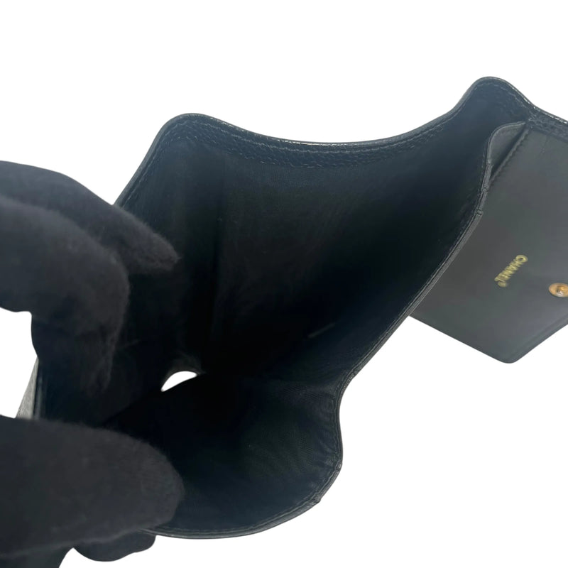 CHANEL Caviar Skin Coco Mark Tri-fold Compact Wallet - Black 