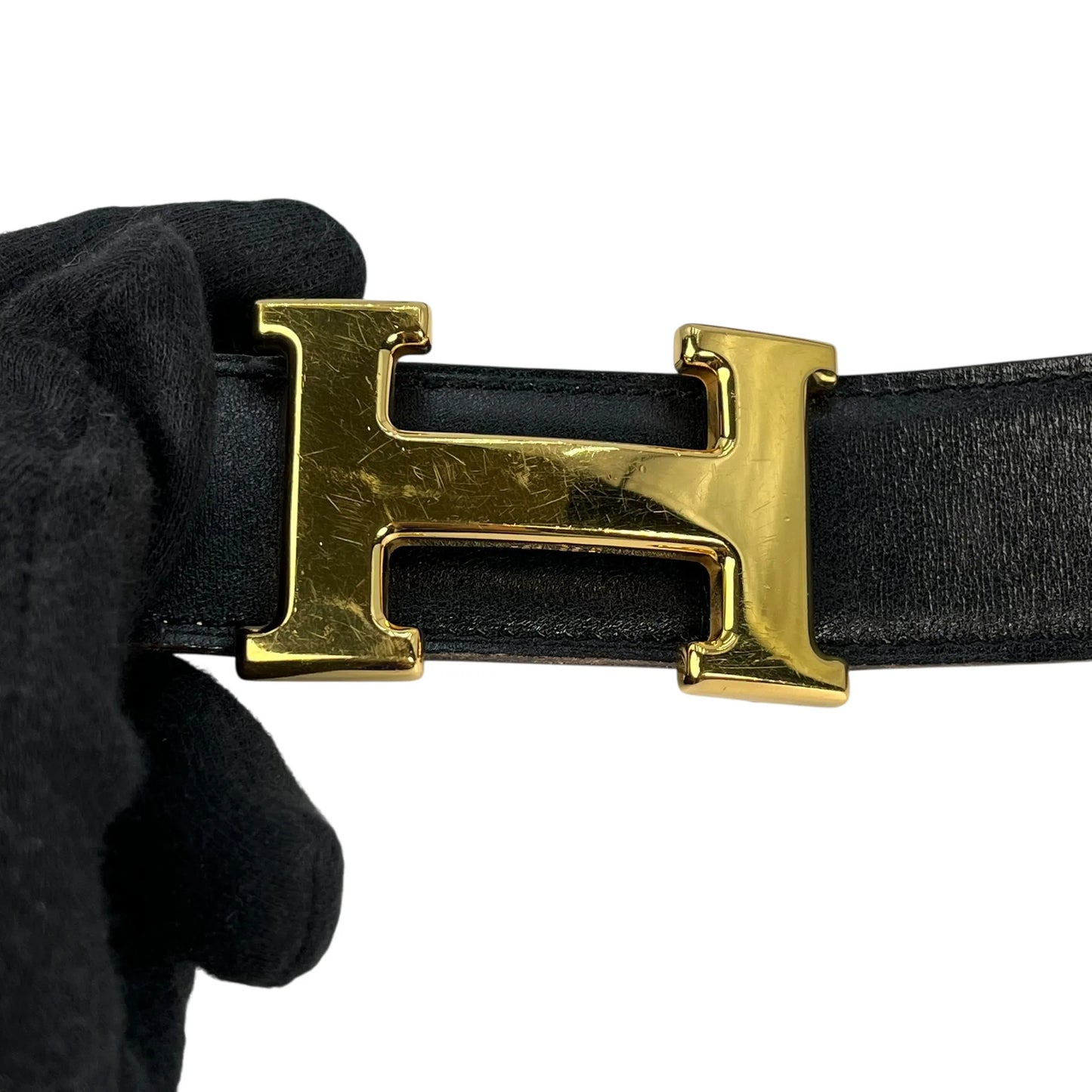 Hermès コンスタンス レザー ベルト □H刻印（2004年製）- ブラック × ブラウン