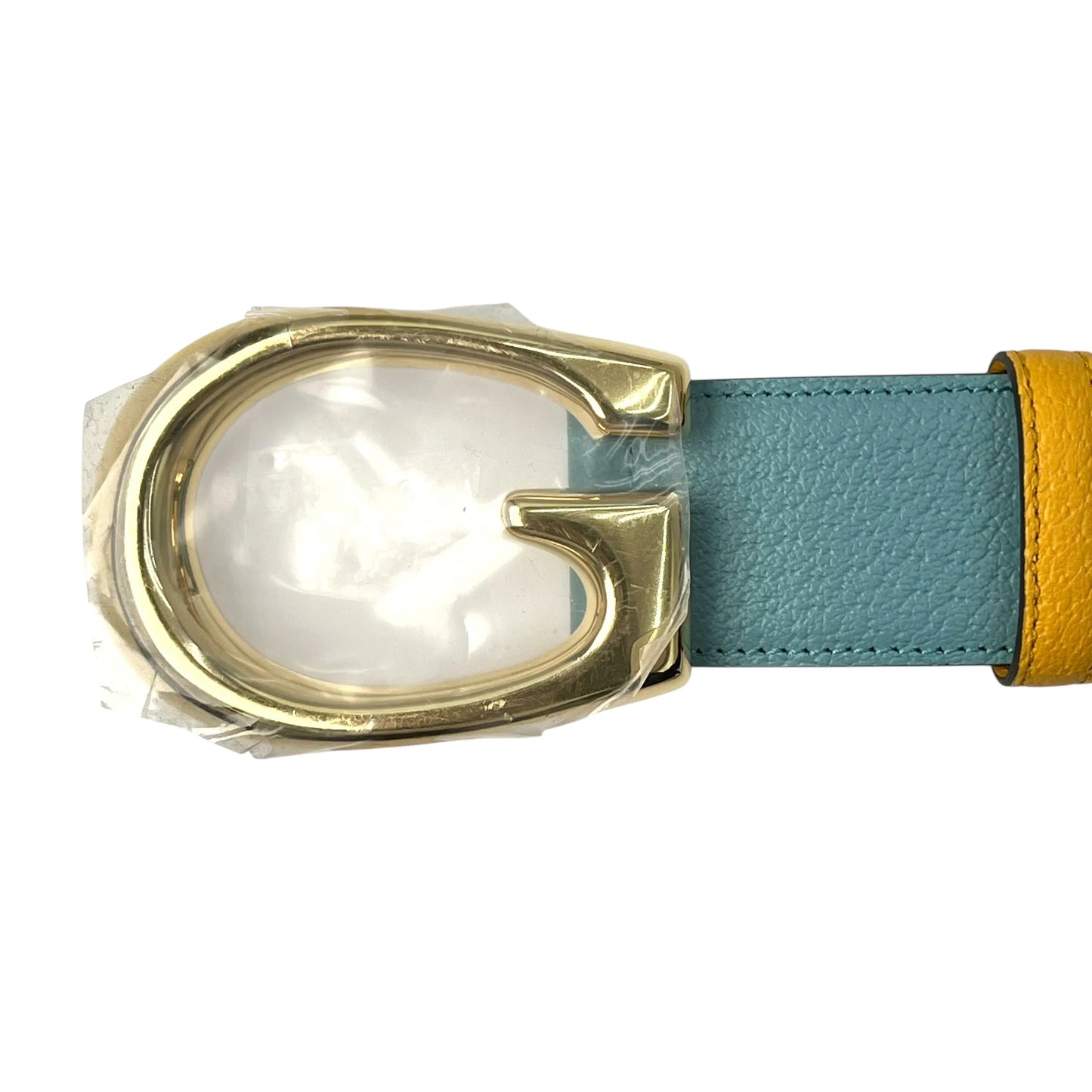 GUCCI Reversible Leather Belt with Memorable Buckle - Orange and Blue 