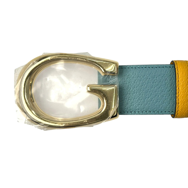 GUCCI Reversible Leather Belt with Memorable Buckle - Orange and Blue 