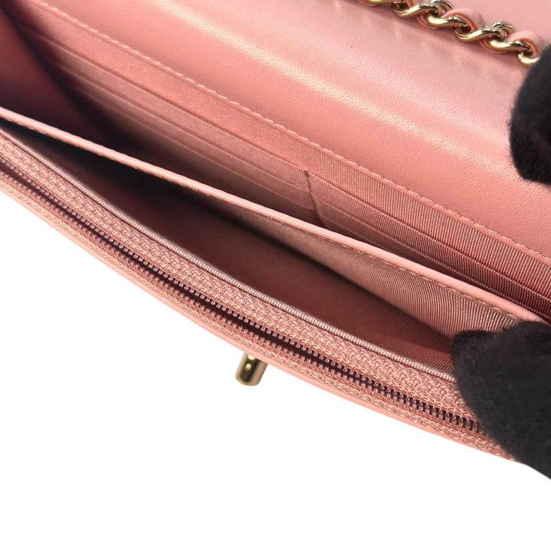 CHANEL Lambskin Chain Wallet - Baby Pink 