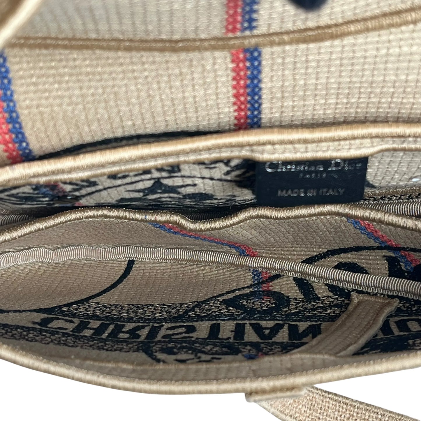 Dior Saddle Jute Canvas Embroidered With Dior Union Motif Hand Bag - Beige 