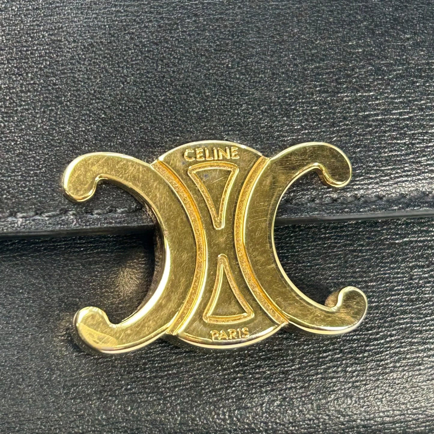 CELINE Vise Coin Triomphe Compact Wallet in Shiny Calfskin - Black 