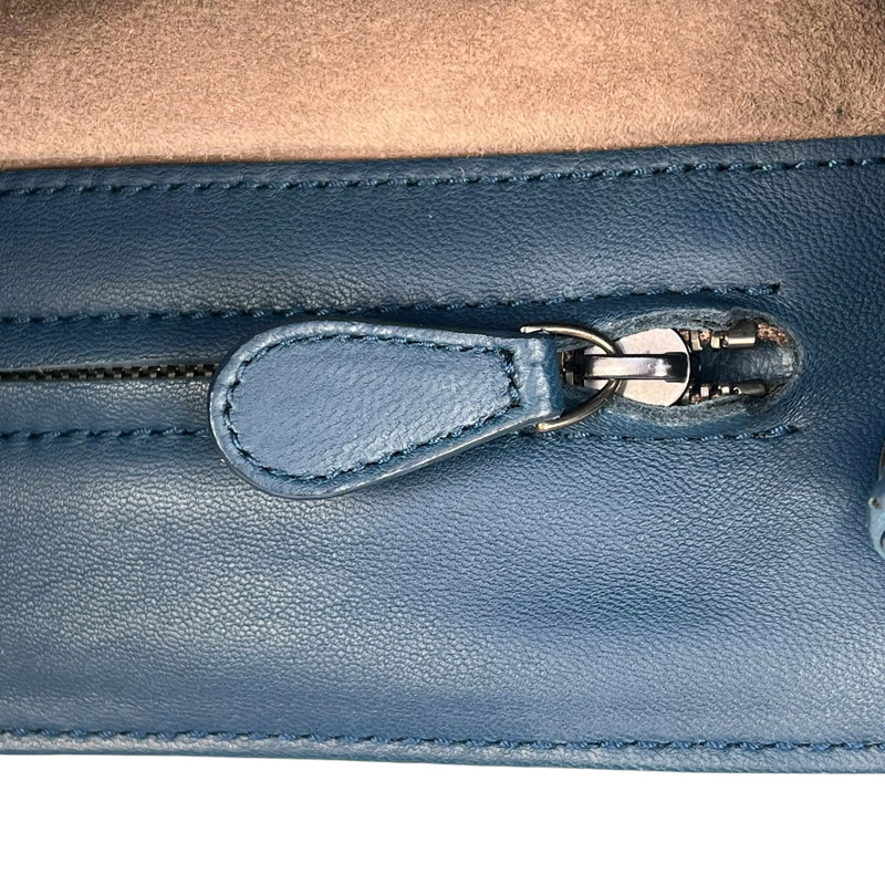 BOTTEGA VENETA Intrecciato Leather Shoulder Bag - Navy 