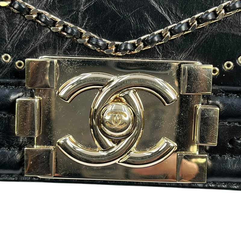 CHANEL Boy Chanel 20 Studded Calfskin Chain Shoulder Bag - Black 