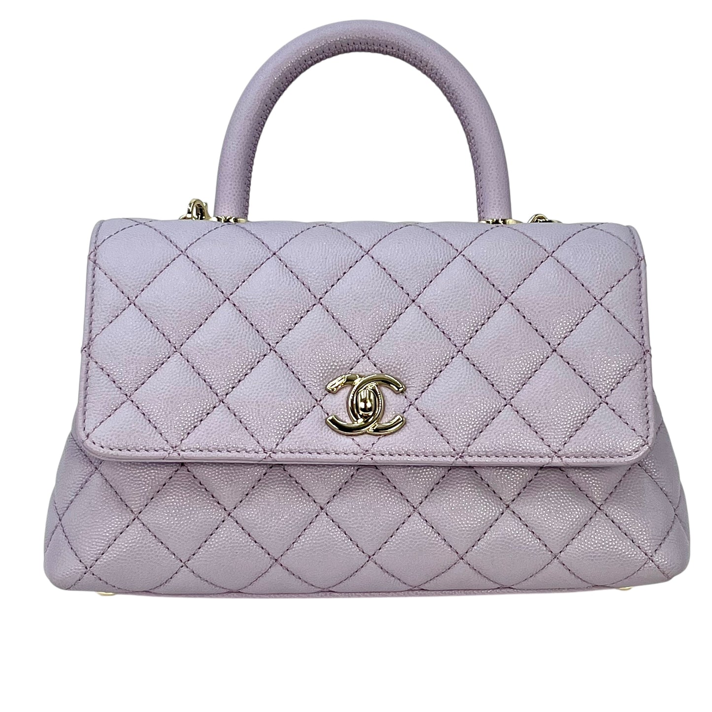 CHANEL Matelasse Caviar Leather Coco Handle Chain Shoulder Bag - Purple 