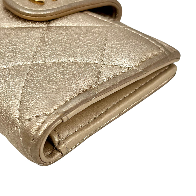 CHANEL Matelasse Metallic Bifold Compact Wallet - Gold 