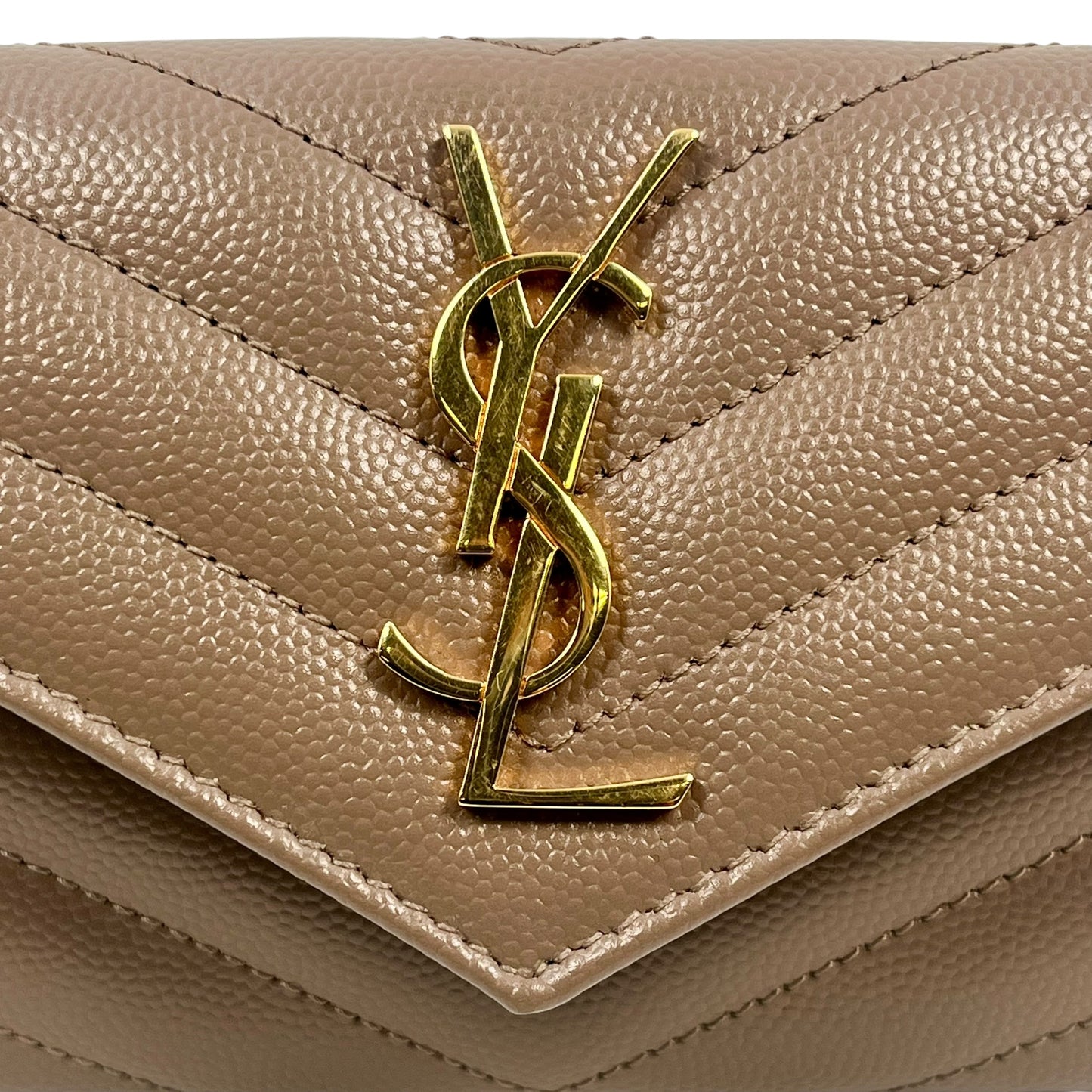 Saint Laurent Cassandra Matelasse Card Case Tri-fold Compact Wallet - Beige 
